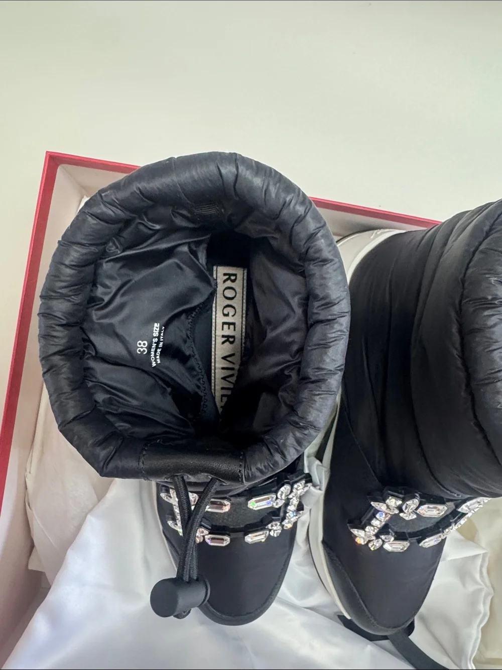 Roger Vivier Black Crystal-Buckle Winter Boots brand new !